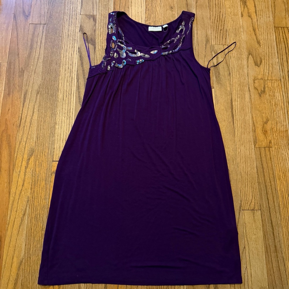 New York & Company Deep Purple‎ Sleeveless Embellished Mini Dress
